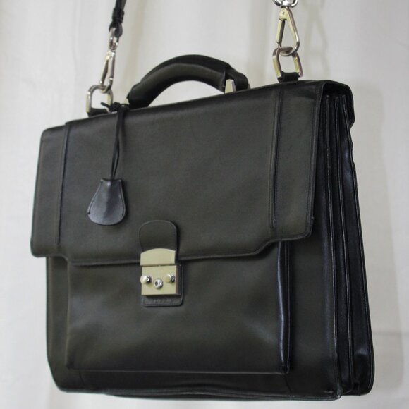 Fossil Unisex Leather Briefcase / Laptop Bag black - Picture 1 of 4